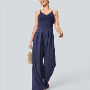 Navy Blue Sleeveless Jumpsuit with Wide-Leg Silhouette